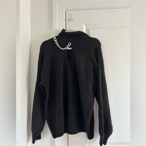Black Turtleneck Sweater with Chain Detail